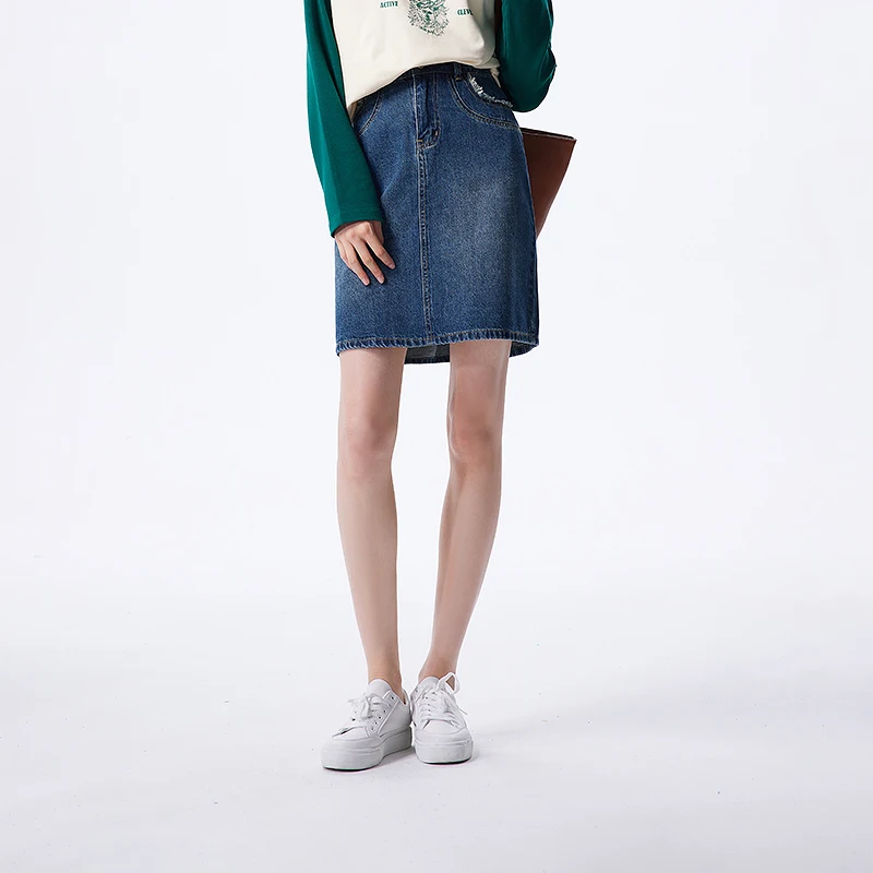 

Toyouth Women Denim Skirt 2023 Autumn High Waist A-shaped Design Plush Edge Stitching Fashion Trend Vintage Y2K Versatile Skirt