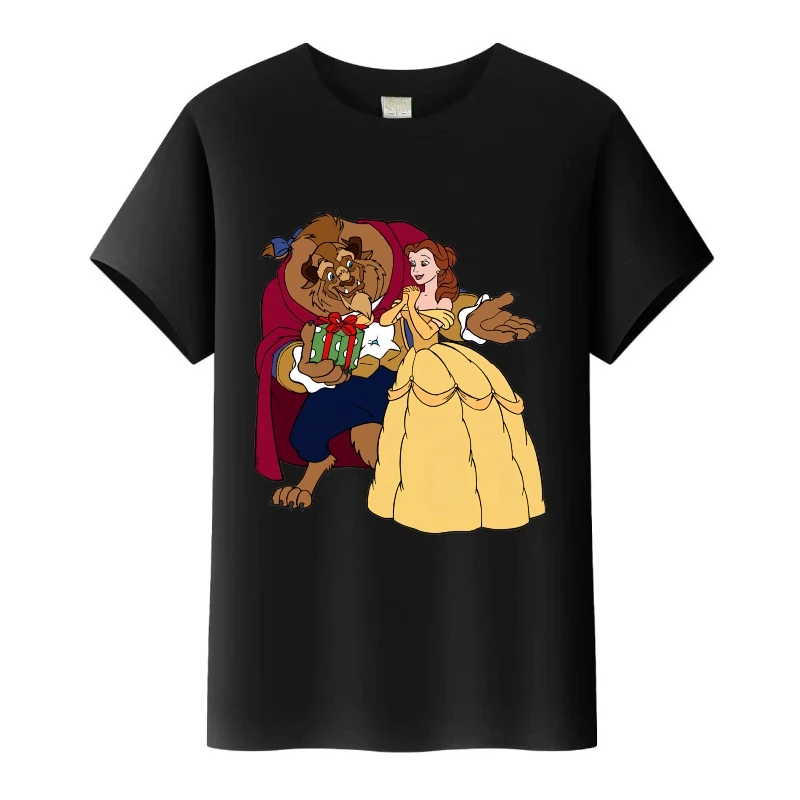 لطيف ديزني الجمال والوحش حسناء الأميرة المرأة التي شيرت فتاة Harajuku تيز الاطفال قصيرة الأكمام بلوزة رجل الأسرة تي شيرت