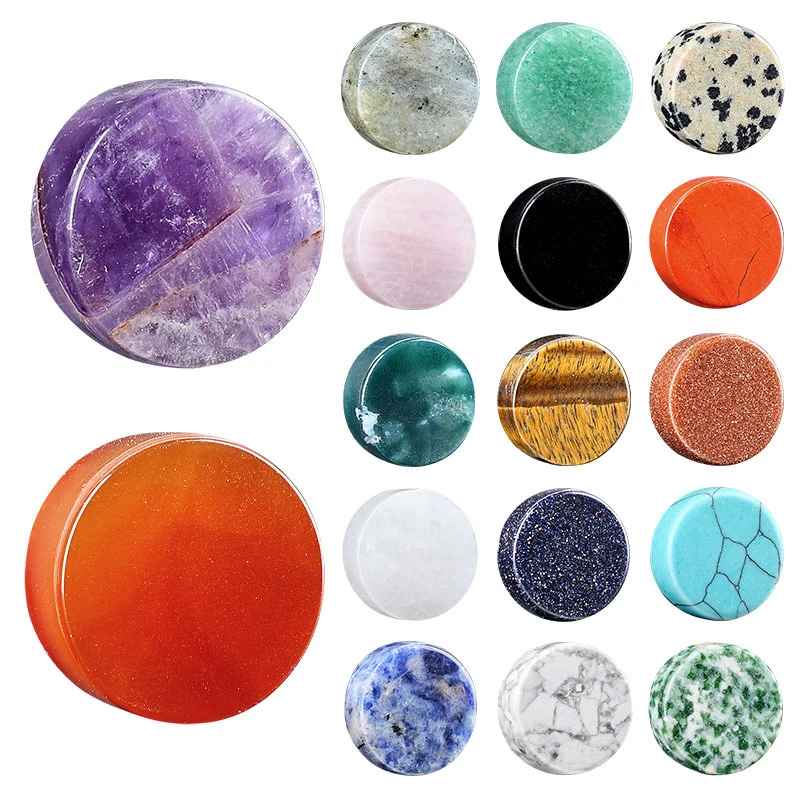 1pc Natural Stone Round Disc Cabochon Flat Back Gemstone Slice for DIY Jewelry Making Pendant Earring Findings