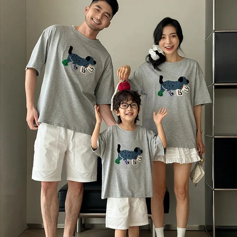 

Adult Kids Short-sleeve T-shirts for Family Matching Clothes Outfits Mother Father Daughter Son Cartoon Cotton Shirts Tops