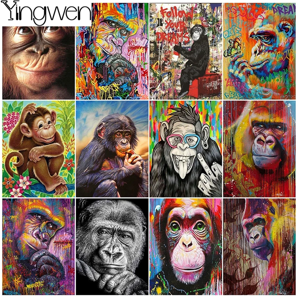 5D Diamond Painting Monkey Gorilla Animals Diamond Embroidery Mosaic Cross Stitch Complete Kits Rhinestone Art Home Decor Gift