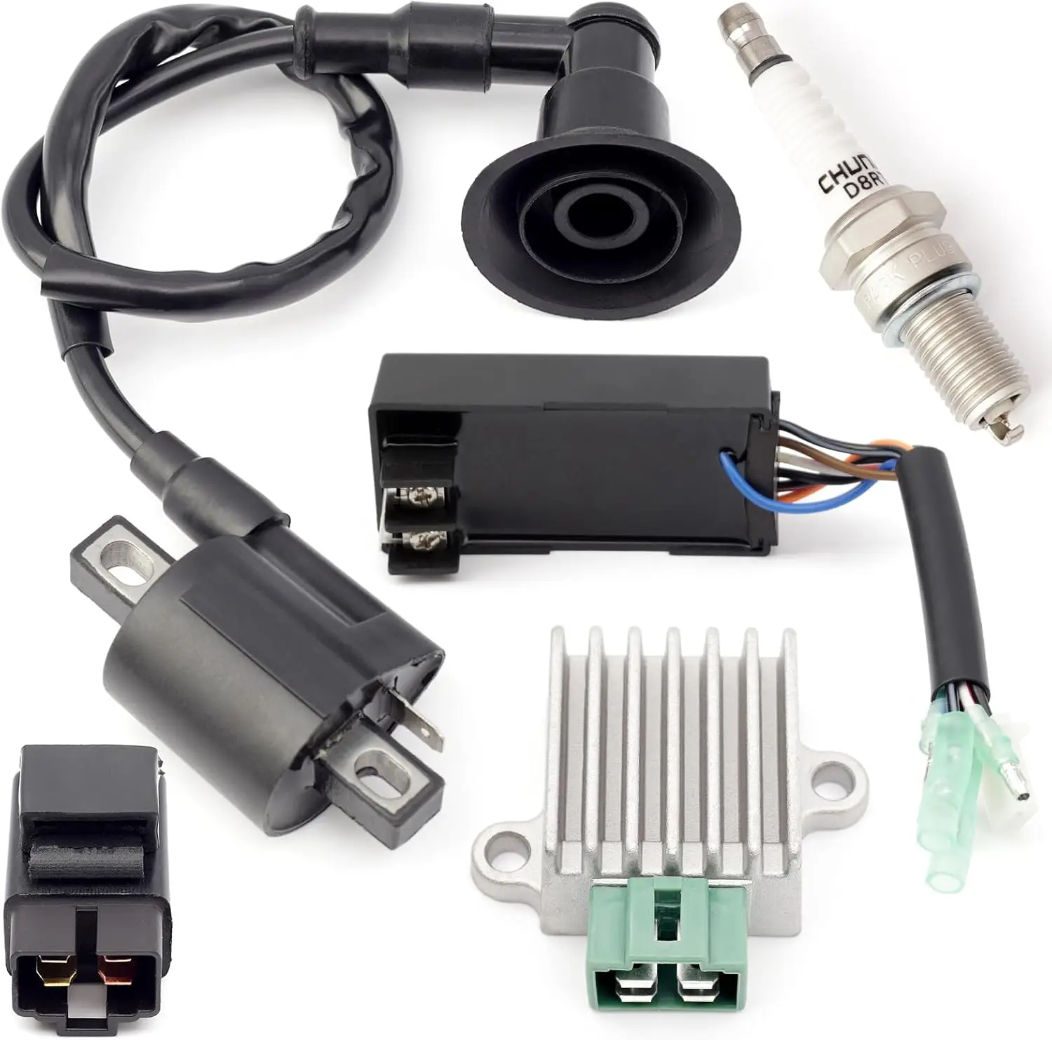 5 Pack Ignition Coil Kit Polaris Sportsman 90 2001-2007 with Voltage Regulator Rectifier  and Spark Plug Replace 0451018 0452187