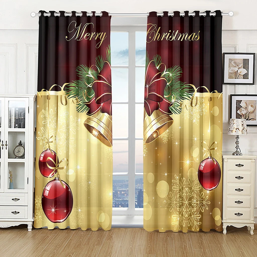 2024 European Style Santa Claus Snowman Christmas Curtains for Living Room Bedroom Aesthetic Decoration Snowflake Window Drapes