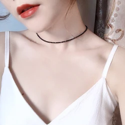 2mm Bead Necklaces for Women Black Glass Crystal with 925 Sterling Silver Chain  Accessories for Choker Jewelry  Party