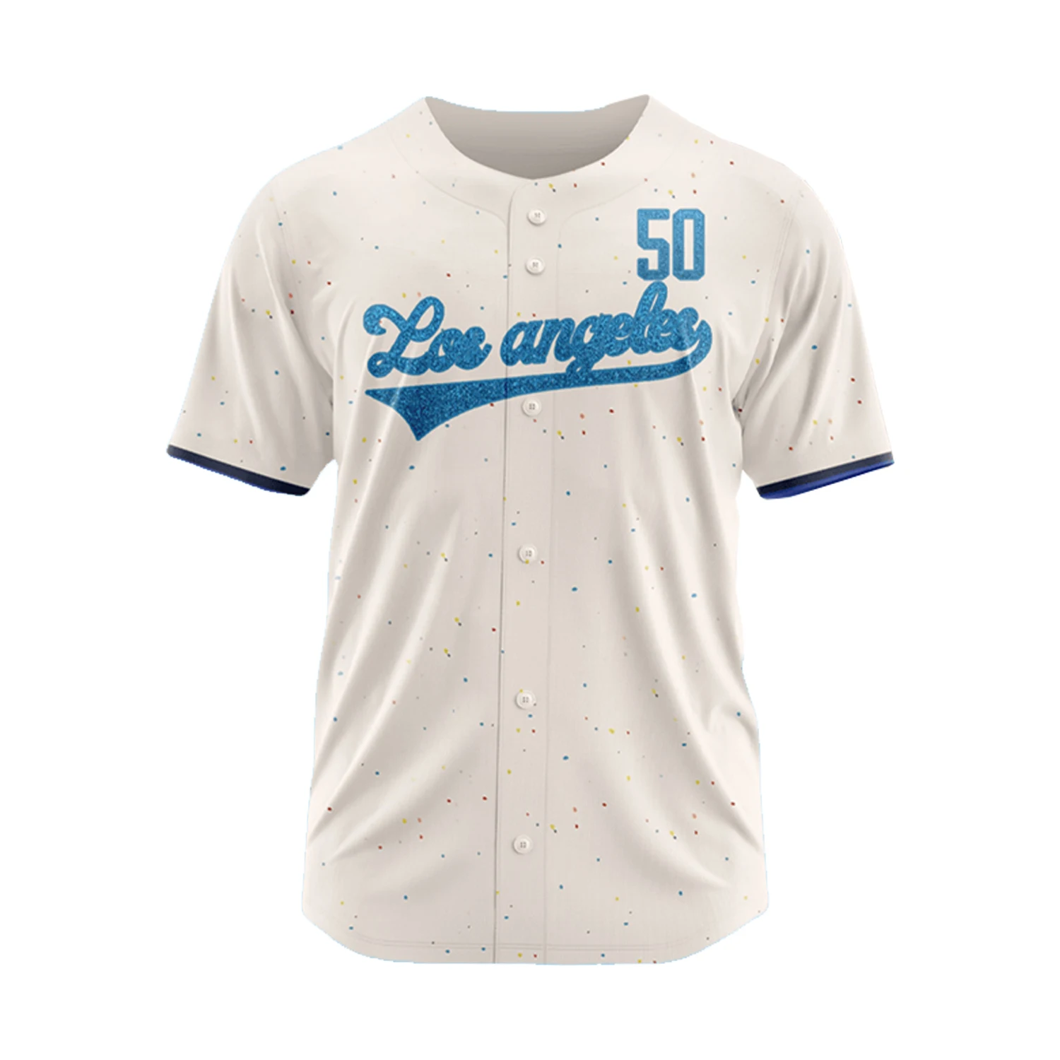 قميص بيسبول بشعار لوس أنجلوس للرجال - يتميز رقم 50 على الظهر، ألوان الفريق باللونين الأبيض والأزرق، قابلة للتمدد وقابلة للتنفس #2