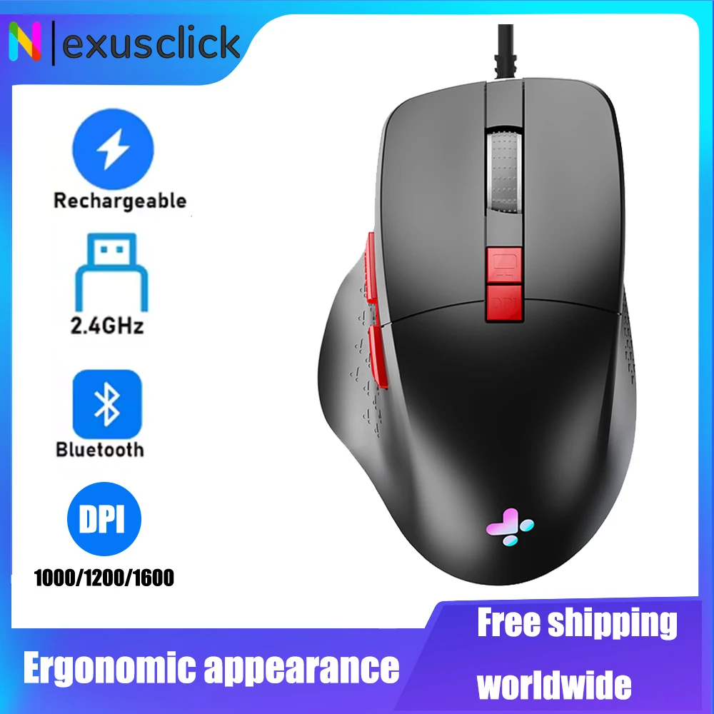 

Wireless Gaming Mouse 7Key Backlit Ergonomic Rechargeable 1600DPI Adjustable 2.4G/Bluetooth Mice Power Display For Laptop Tablet