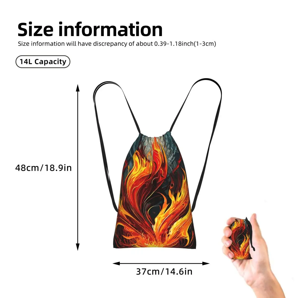 Symphony Abstract Fire Flame Art Drawstring Backpack hiking cycling Bag Portable Travel Drawstring Bag for Men Women