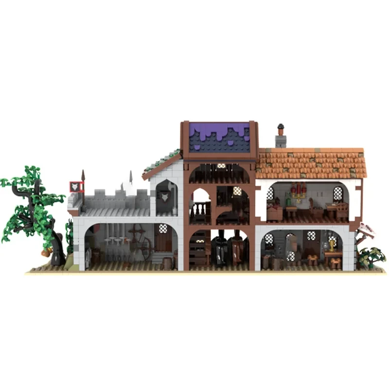 Moc medievale edificio di strada taverna casa in legno modello stabile assemblaggio fai da te giocattoli da costruzione regalo di compleanno per bambini