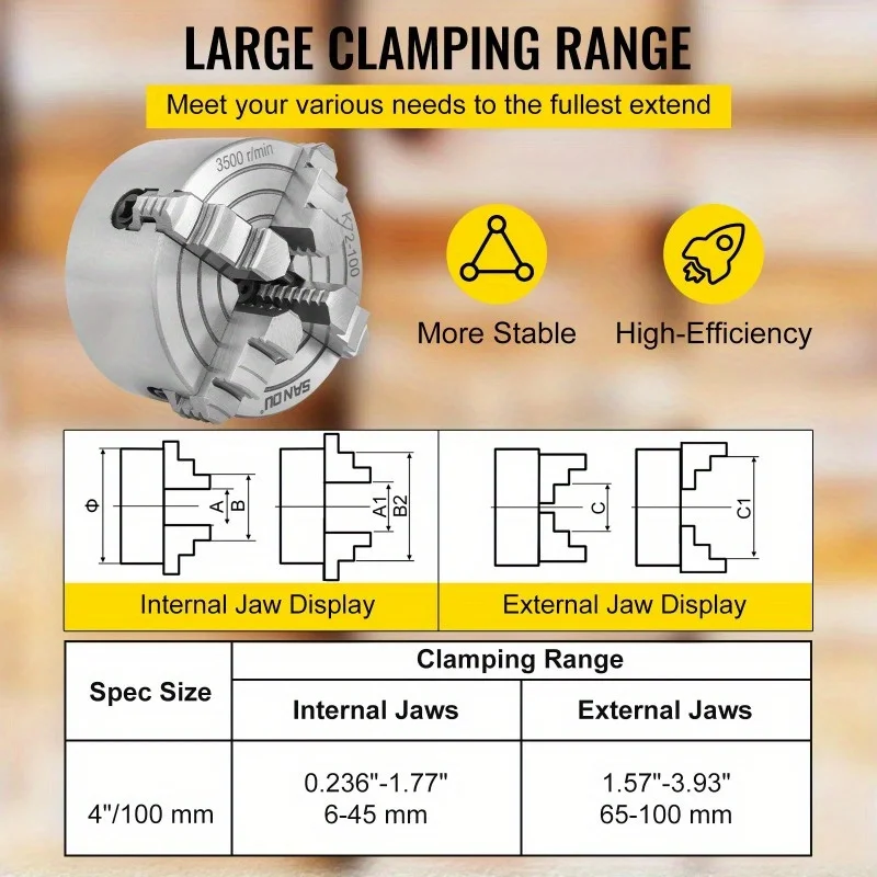 K72-80/100/125/160/200 4 Jaw Independent  Lathe Manual Scroll Chuck for Mini Mechanical Lathe with Harden Steel for Wood Process