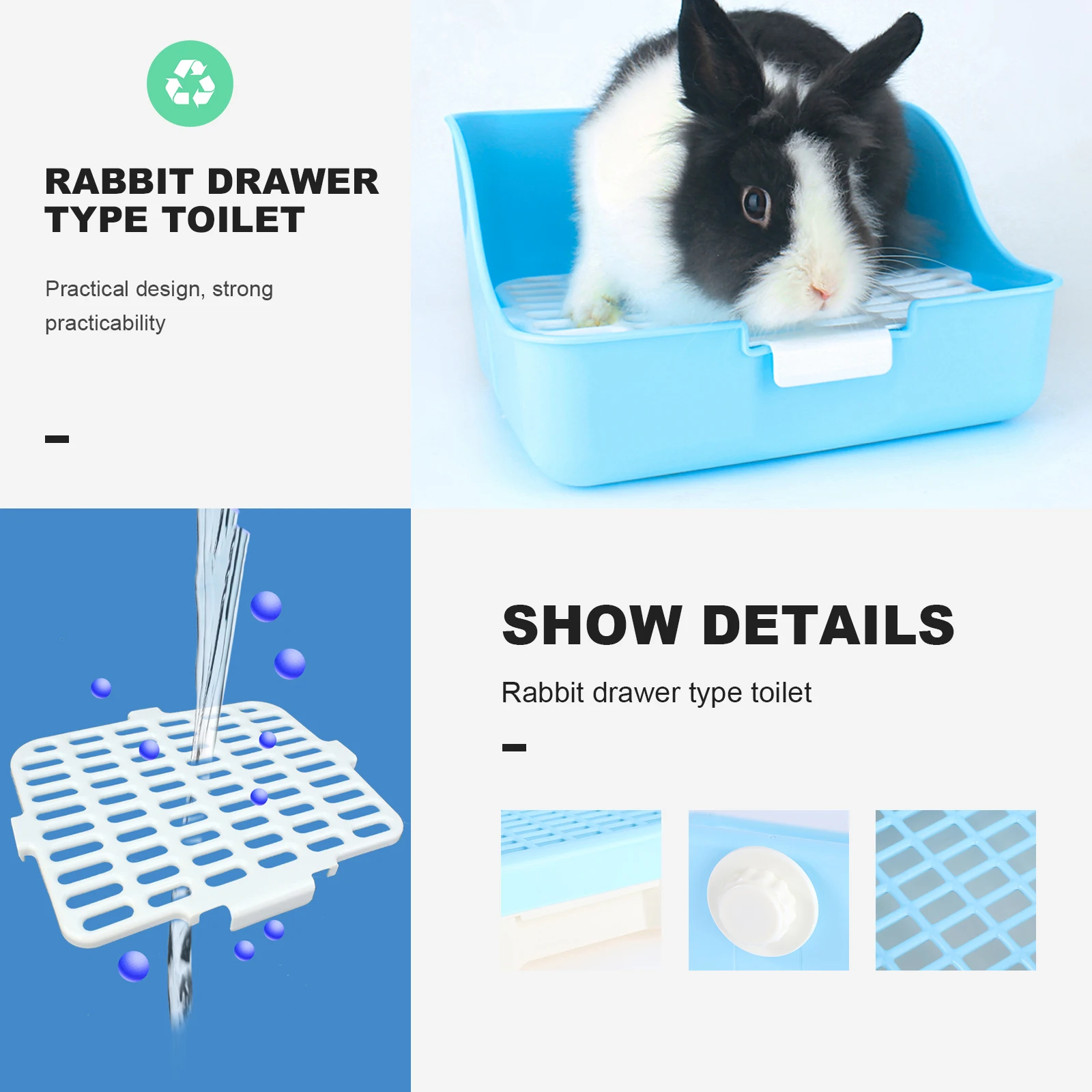 

Drawer Toilet for Rabbit Bright Color Easy Clean Litter Tray Pet Supplies Wear Resistant Plastic Fixed Buckle Suitable Home Pet