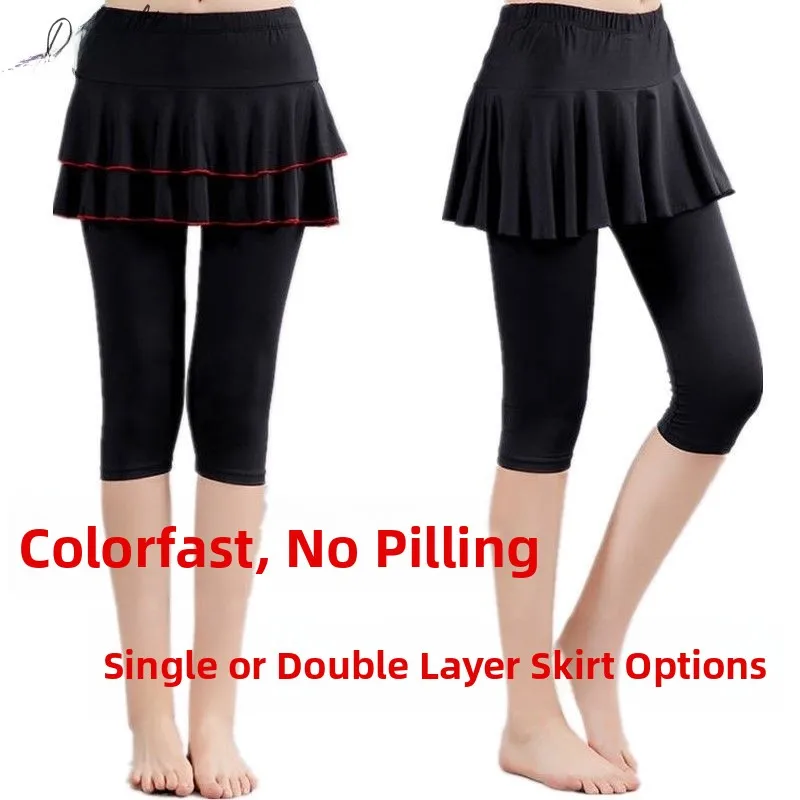 

Spring Summer Latin Dance Fitn Pants Milk Silk Seven-Quarter Skirt Pants Women's Square Dance Clothing Fitn Trousers