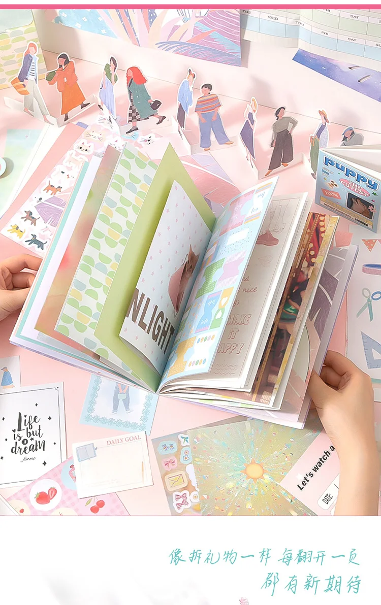 Journal GO 64-teiliges Inspirations-Scrapbook-Dekorationsmaterial-Set mit Materialpapier, Aufklebern, Briefkarten, DIY-Collage-Journal – Detail 3