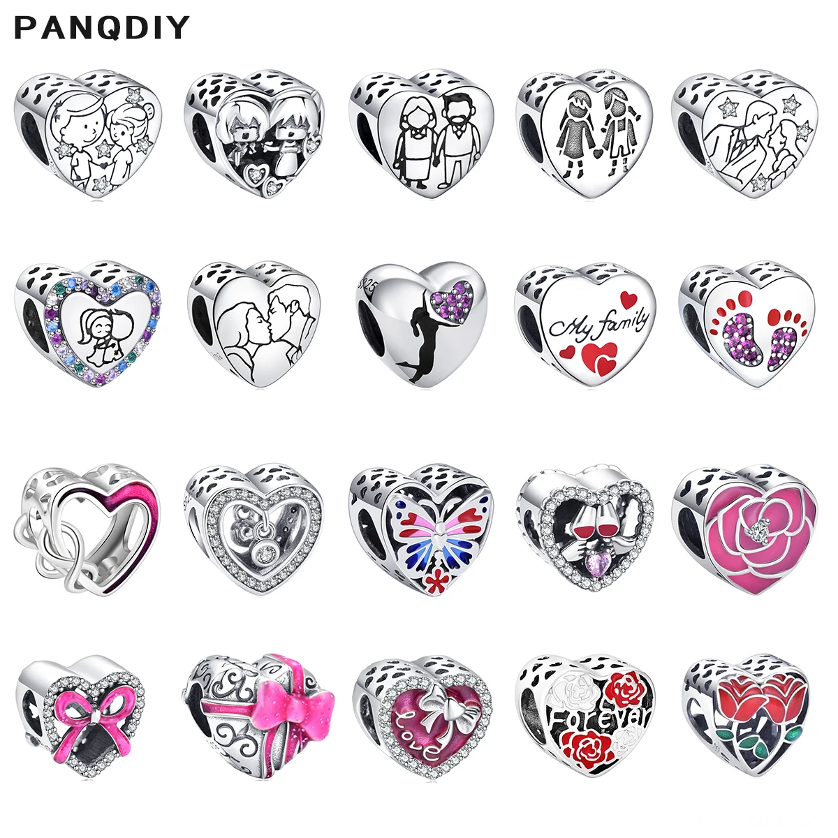 

PANQDIY 925 sterling silver enamel heart-shaped Charm beads suitable for woman birthday gift jewelry of the original bracelet