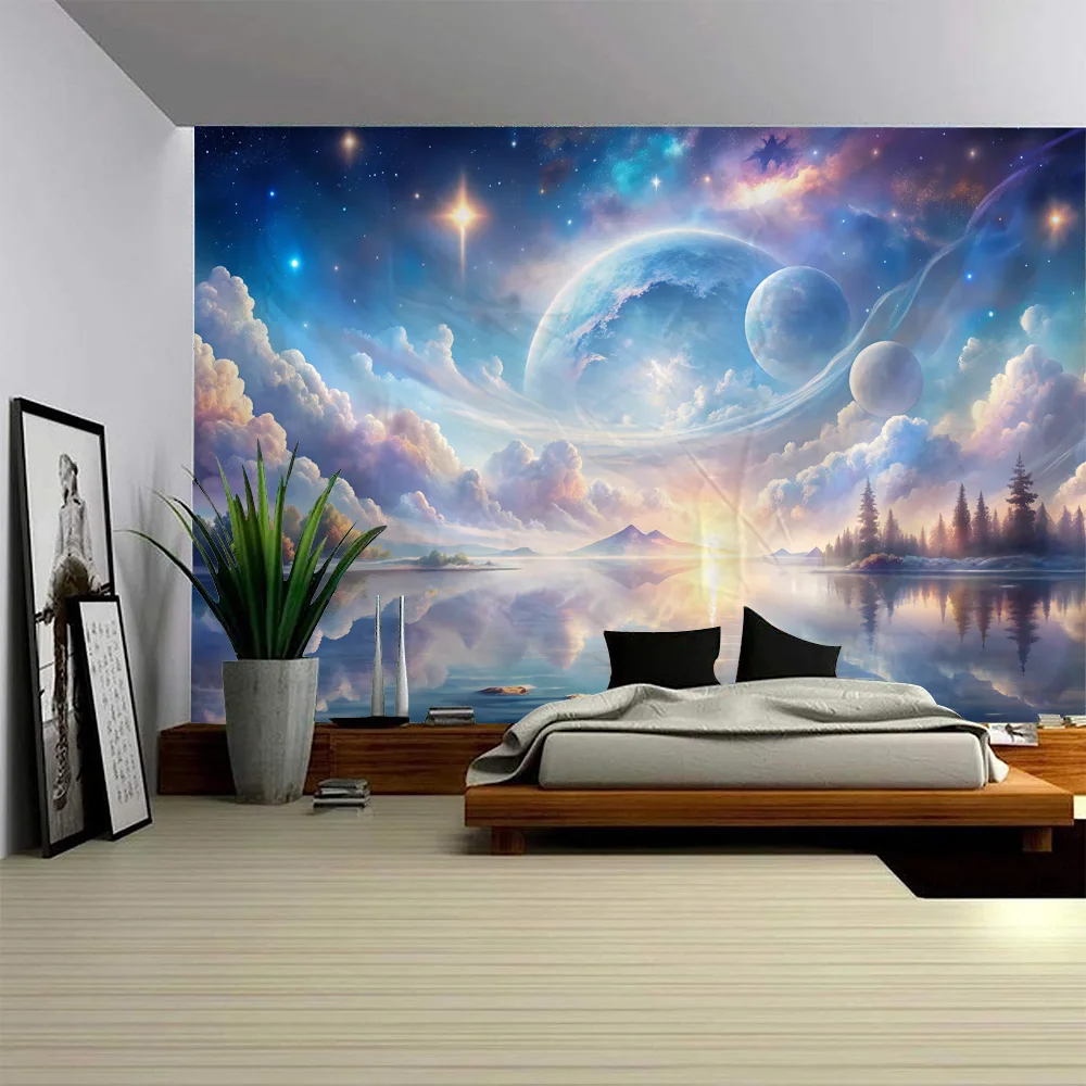 Forest Castle Tapestry Sea Star Sky Landscape Room Art Decoration Dormitory Living Room Bedroom Home Wall Decoration Blanket