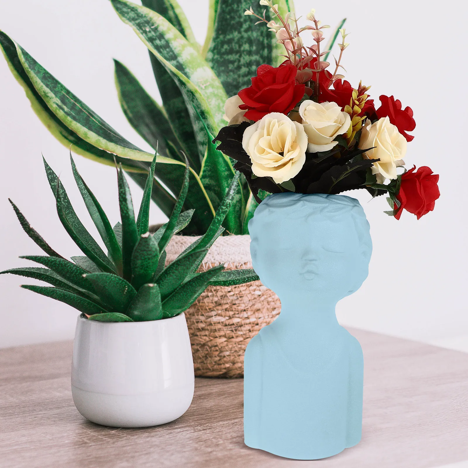 

2Pcs Ceramic Human Face Vase Artistic Abstract Floral Arrangement Holder Creative Home Vase Decor Decorative Flower Display