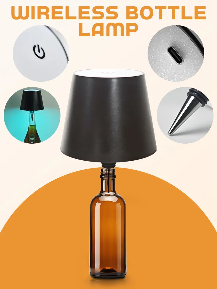 Wireless Bottle Lamp LED Wine Bottle Base Rechargeable Vases Led Light Battery Operated Bar Dining Mushroom Lamp Holder Decor