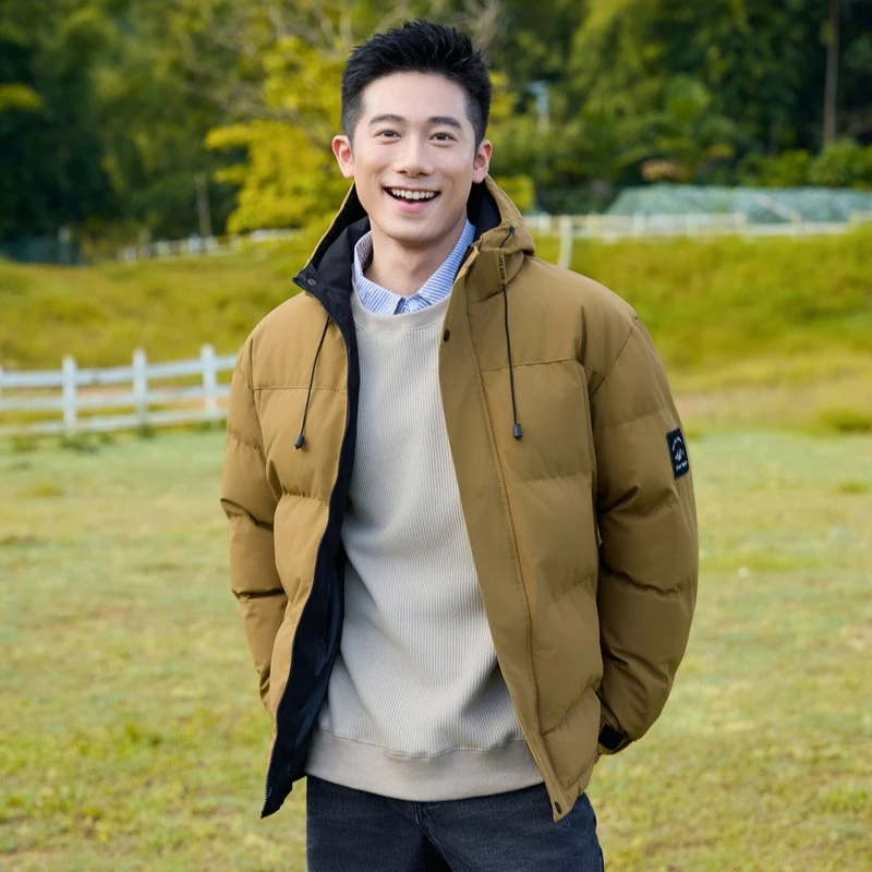 Parka da uomo in cotone con cappuccio autunno inverno cappotti maschili caldi ispessiti da esterno moda abbigliamento casual in cotone con cappuccio antivento