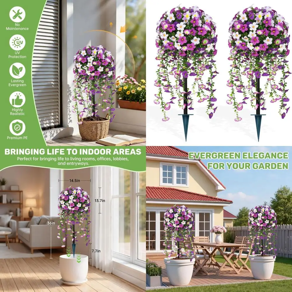 

Набор из 2-х искусственных растений ипомеи, устойчивых к УФ-излучению, для улицы, идеально подходят для веранды, патио, двора