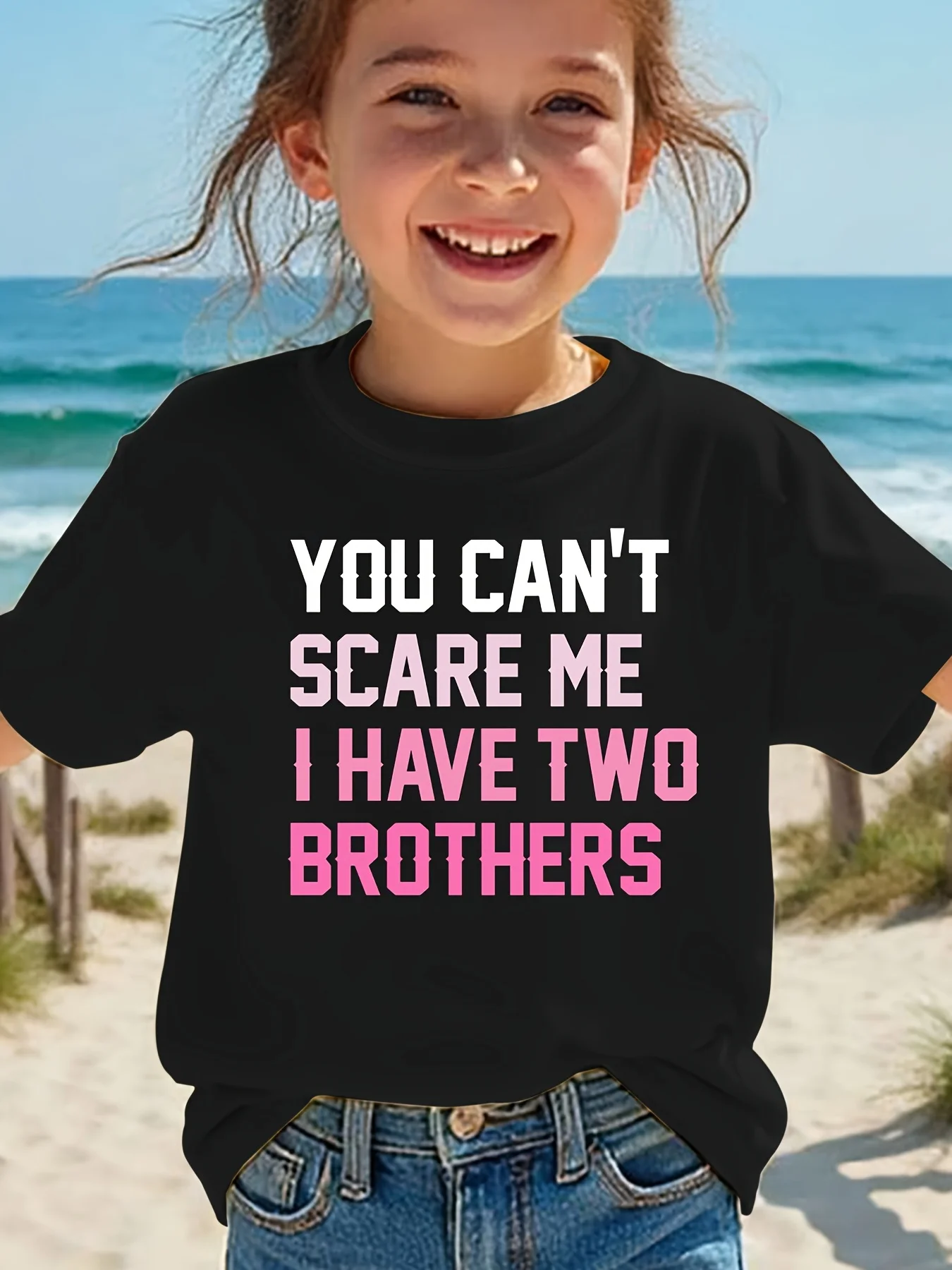 Summer Children's Fashion T-shirt YOU CAN'T SCARE ME I HAVE TWO BROTHERS Outdoor Casual Parent Child Top