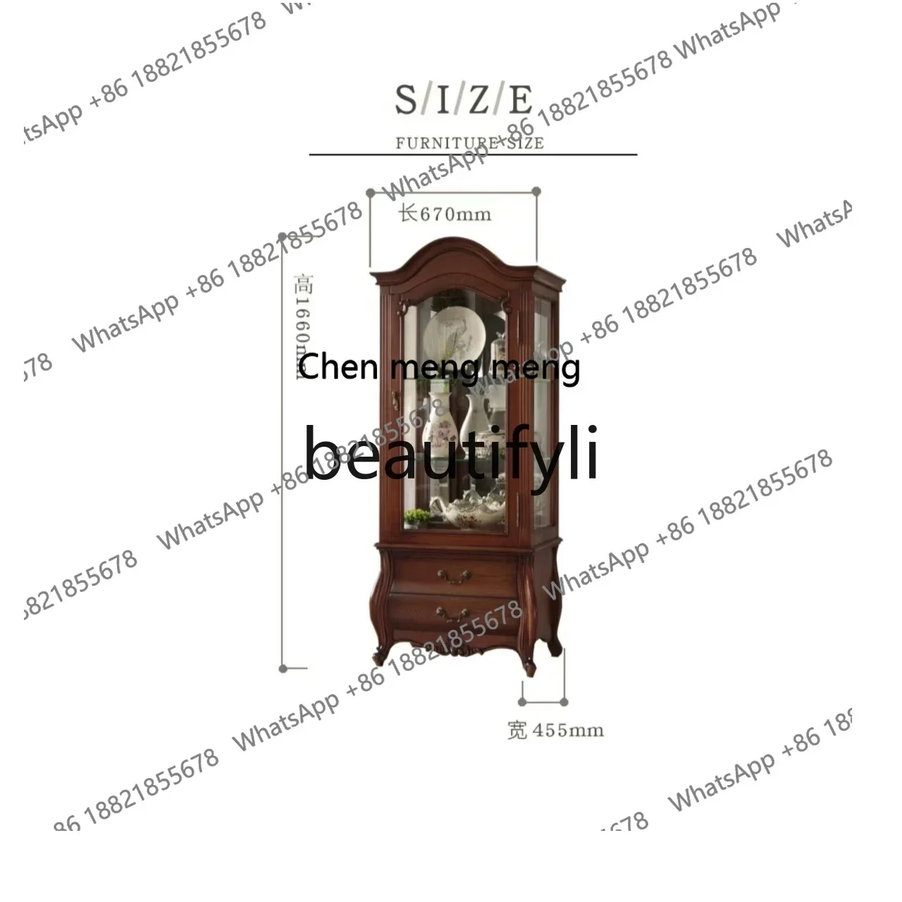 American solid wood glass decorative display cabinet European single door living room classic wine cabinet modern retro