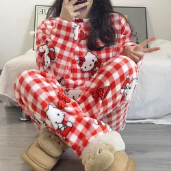 Sanrio Hello Kitty winter new pajamas women's thickened fleece coral fleece cartoon cute suit loungewear