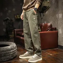American Style Trend New Spring Casual Pants Men's Solid Pockets Badge Fashion Minimalist Safari Style Loose Wlde-waisted Pants