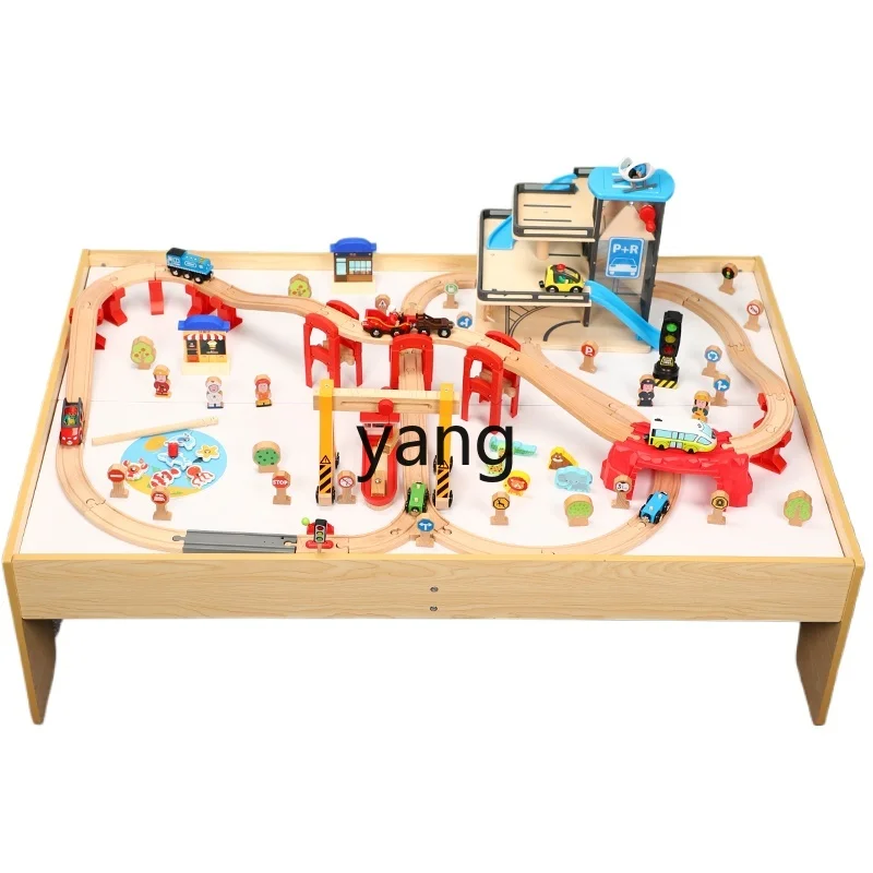 CX Large Wooden Train Rail Car Suit Magnetic Electric Car Boy Building Blocks Toy Table