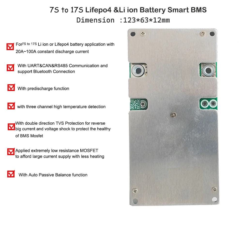 Li-ion Smart BMS com software de comunicação UART, corrente constante, RS485, 30 60A, 58.8V, 14S