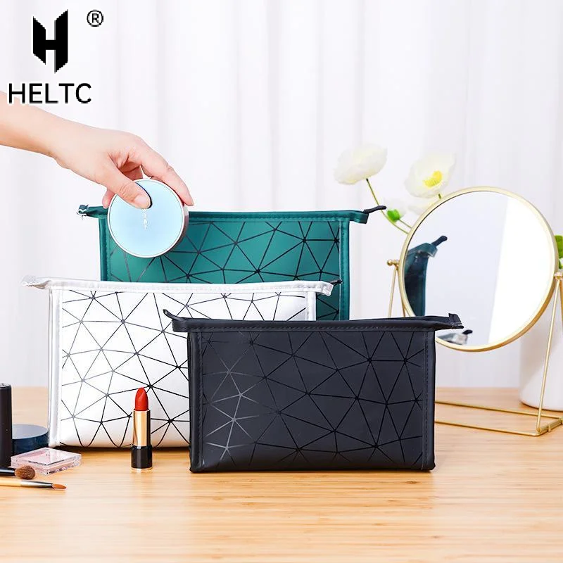 1/3Pcs Waterproof Geometric Cosmetic Bag Large Capacity Zipper Closure For Travel Daily Makeup Storage