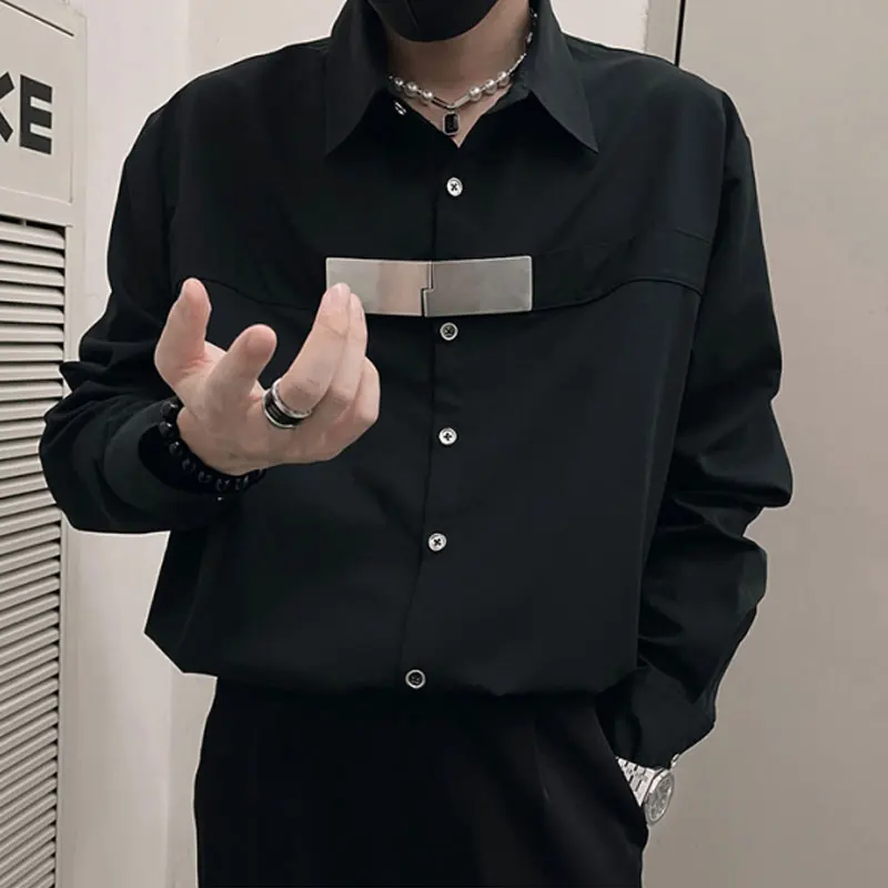 American Casual Loose Shirts Men\'s Clothing Solid Color Basic Spring Autumn Lapel Stylish Spliced Commute Single-breasted Shirts