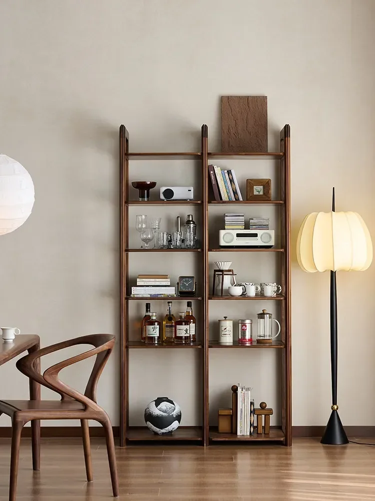 B24 Black Walnut Bookshelf Integrated Wall Storage Small Narrow Cabinet Solid Wood Floor-to-Ceiling Storage ShelfX9