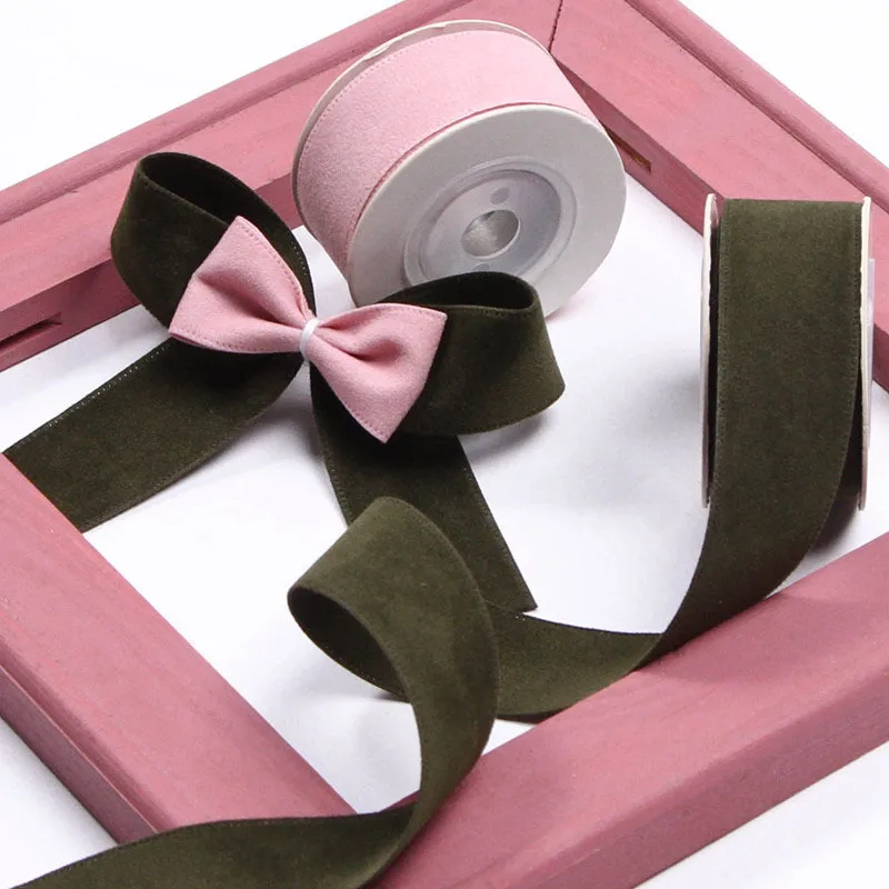 10 Yards/Roll Solid Color Double Face Suede Blank Pressing Velvet Ribbon for DIY Bows Cap Crafts Clothing Accessories