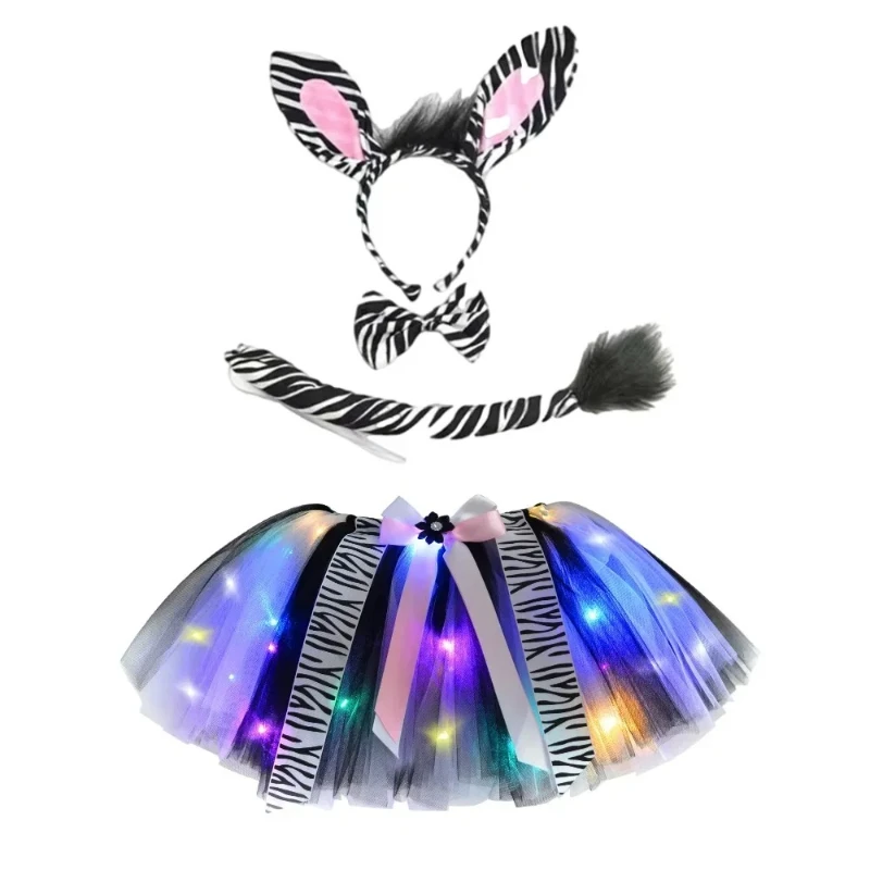 Girls Giraffe LED Light Tutu Skirt Fluffy Toddler Girls Tulle Skirt Animal Tutu Costume Outfit for Kids Halloween Party Dress Up