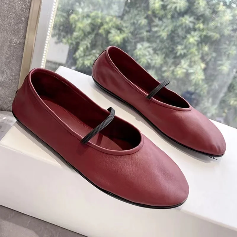 Fashion Design Ballet Shoes for Women 2023 Cow Leather Black High Quality Mary Janes Ballerina Comfortable Flat Shoes for Woman