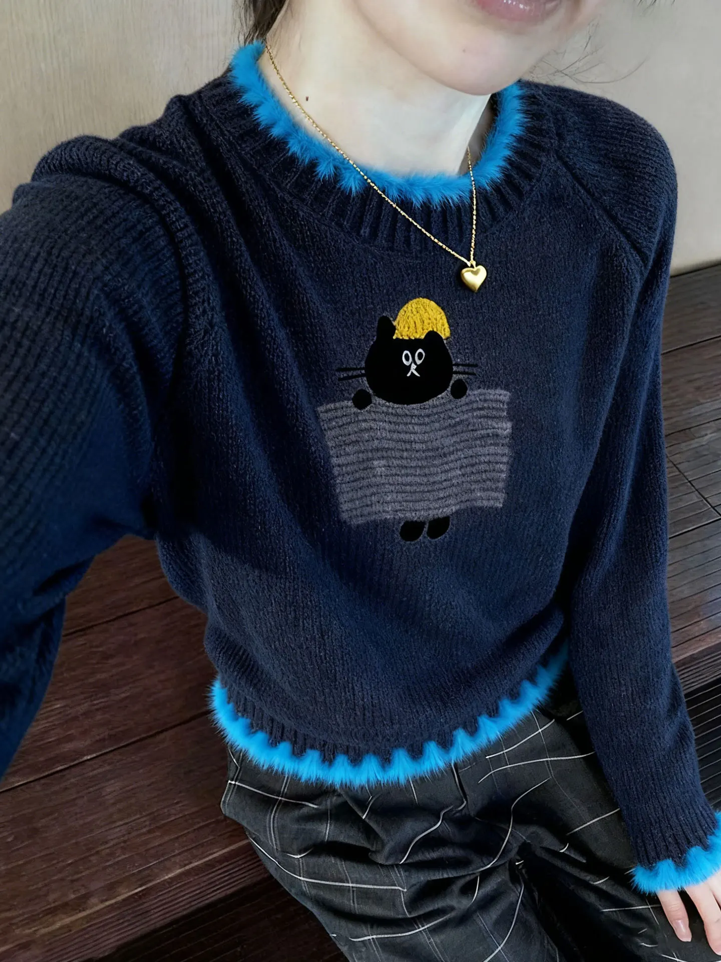 Retro bestickter langer Sve Strickpullover Sli Winter Faion Top trendige Basisschicht irt koreanische Sle Straight Cut Kn...