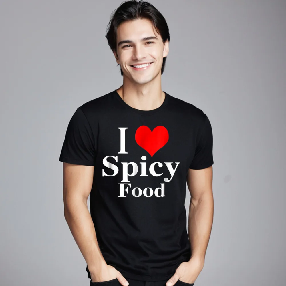 Retro Men T Shirts O Neck Short Sleeve Combed cotton I Love Spicy Food Shirt Funny Tees Crazy T-shirts