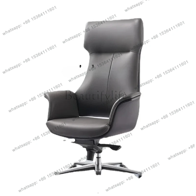 Office High Backrest Office Chair Computer Chair Comfortable Long-Sitting Ergonomic Reclining Leather Chair