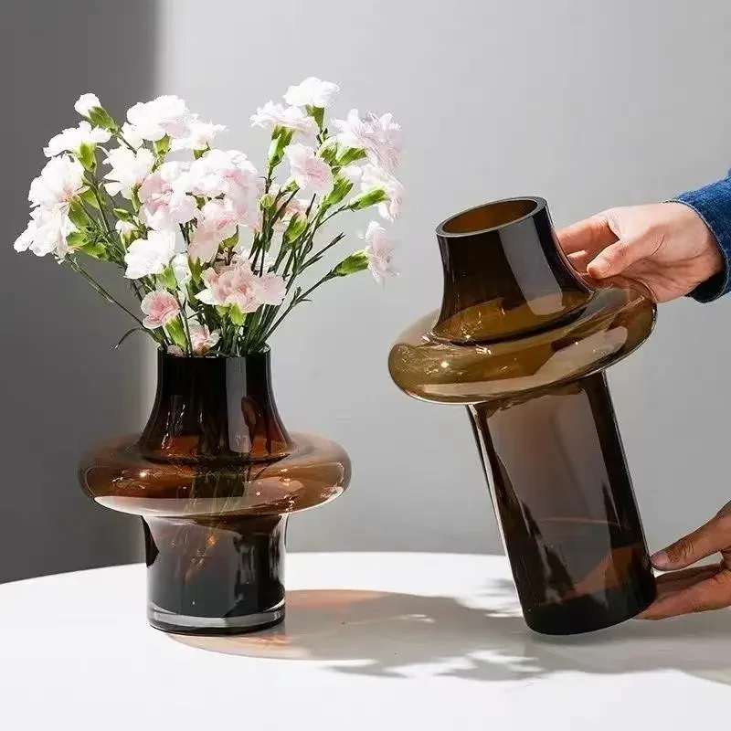 Florero Color Ámbar Artístico Cristal Adorno, Mesa Sala Estar Dispositivo Arreglo Flores Secas Elegante Decorativo