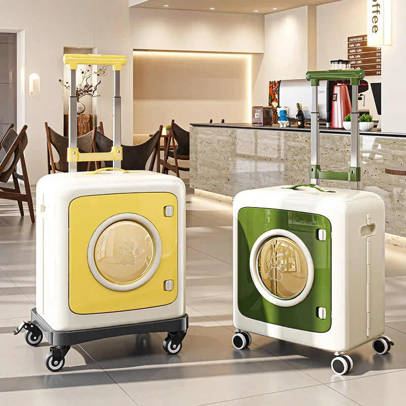 Large Visible Breathable Foldable Pet Pull Trolley Travel Luggage Carrier for Cats Outdoor Trip