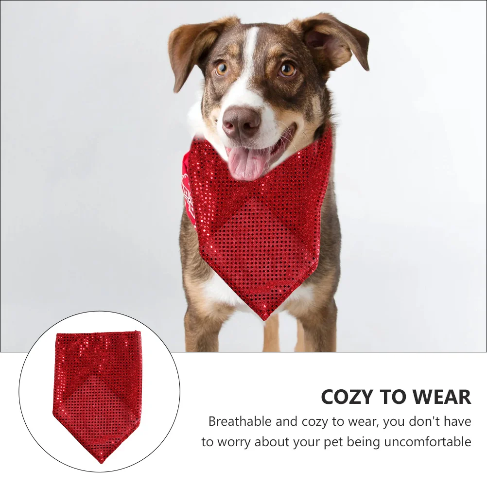 

2Pcs Dog Neck Scarf Shiny Sequin Design Comfortable Breathable Pet Triangle Scarf for Christmas Parties Photo Shoot Holiday