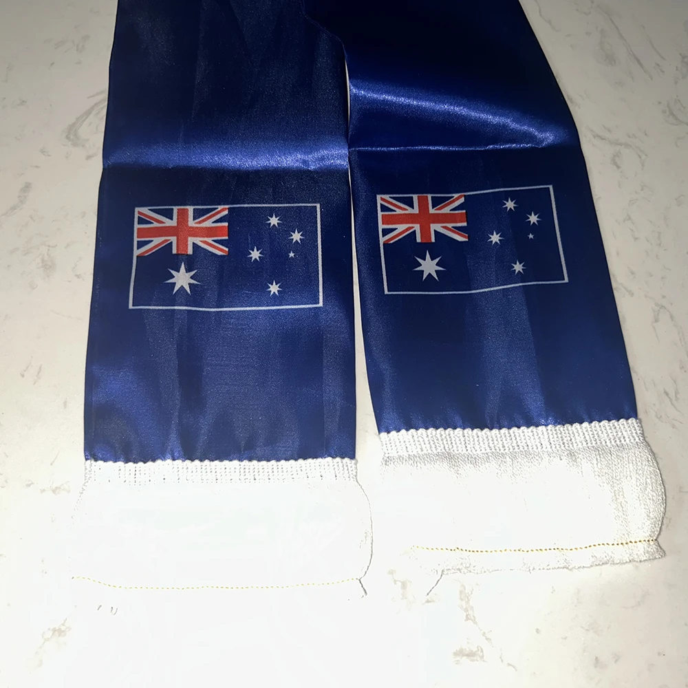 （TIKI FLAG）Australia Scarf 14x135cm Double-sided Printed Australia Flag Satin Scarf Suitable for world cup Sports Events