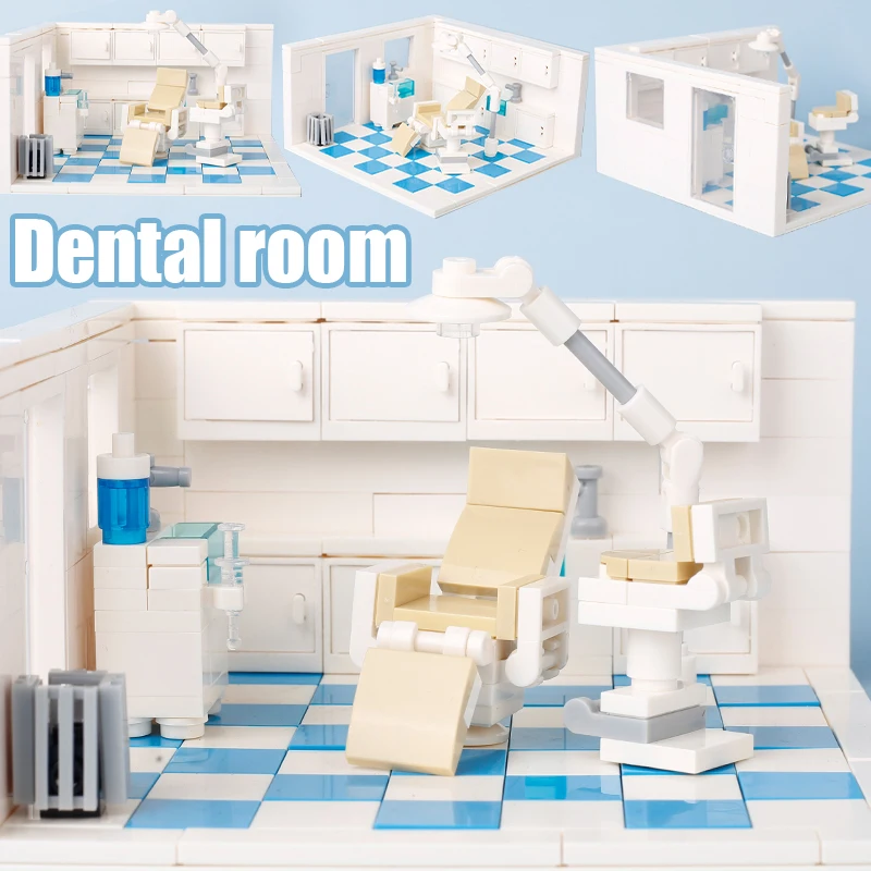 

MOC Dental Clinic Chair Room Building Blocks Kit Hospital Scene Overhead Light Dentistry Bricks Toys Gift