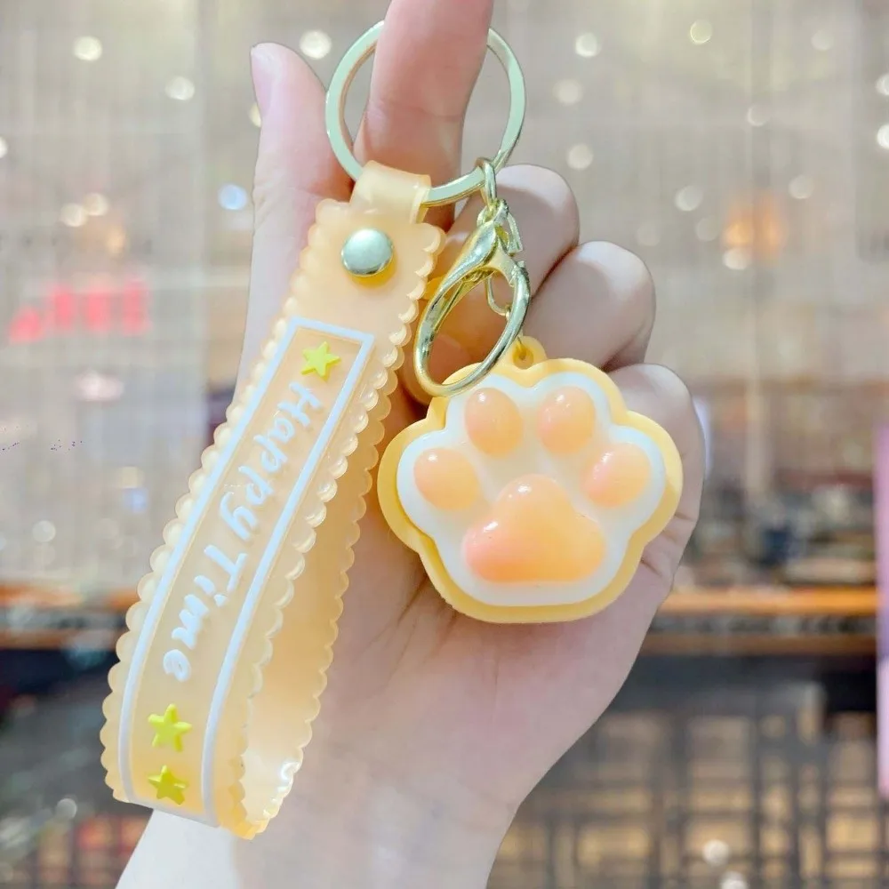 Backpack Pendant LED Flashing Cat Paw Key Chain Glowing Cartoon Squeeze 3D Design Mini Size Fidget Key Ring Party Favors