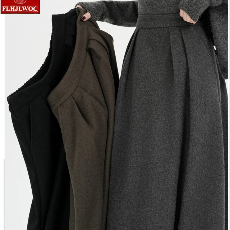 Puszysta Wełniana Spódnica Bufka Zima Wiosna 2026 Nowy Rok Urocza Słodka Japońska Dziewczęca Elegancka Damska Mała Czarna Spódnica do Kolan