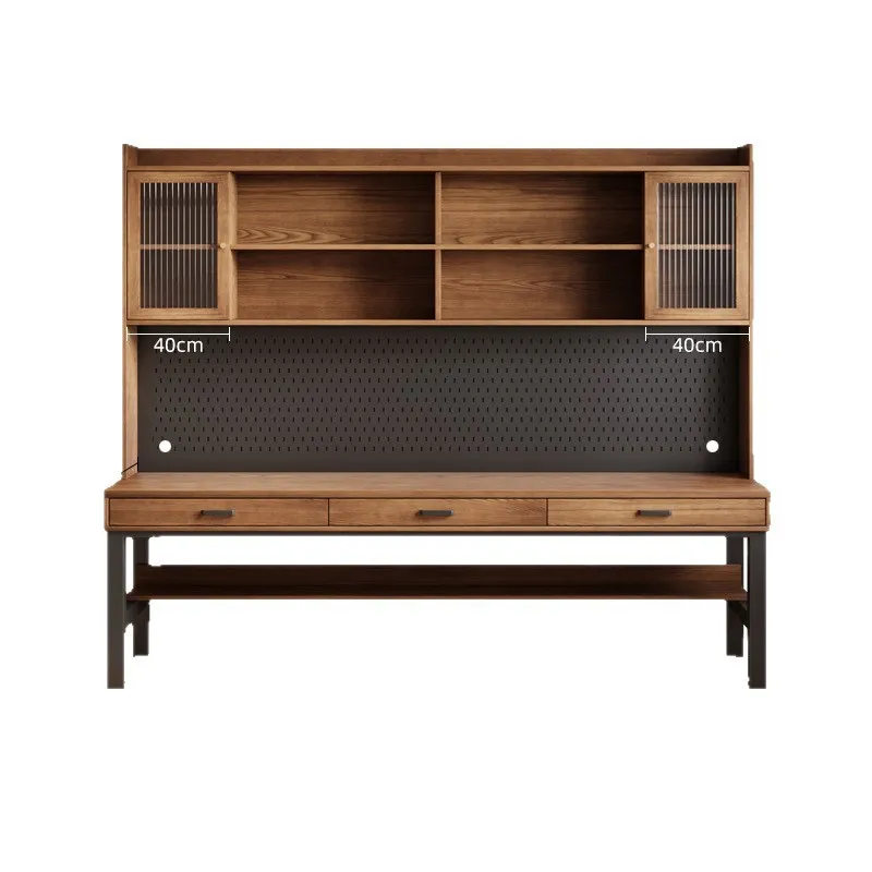 Solid wood study table with drawers, long table, computer table, desk, bookcase, hole board integrated