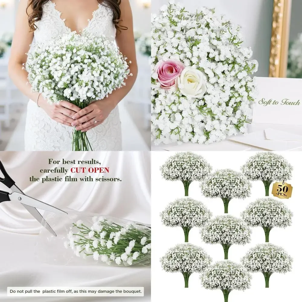 

Искусственные цветы Babys Breath, 50 шт., Real Touch, искусственные цветы Flores, искусственное дыхание младенцев, длинный стебель для высокой вазы, белая щетина