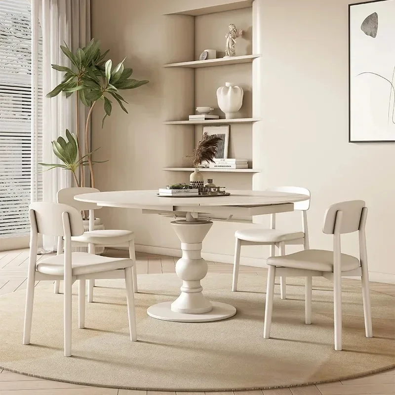 0A solid wood rotating telescopic rock slab dining table, variable household small apartment, cream wind, square