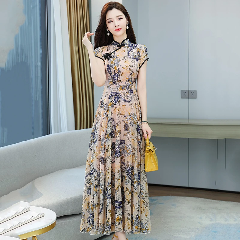 Y2K Womens New Summer Vintage Print Chiffon dresses Bohemian Casual Long dress lady Beach Vacation Elegant Luxury Party Vestidos