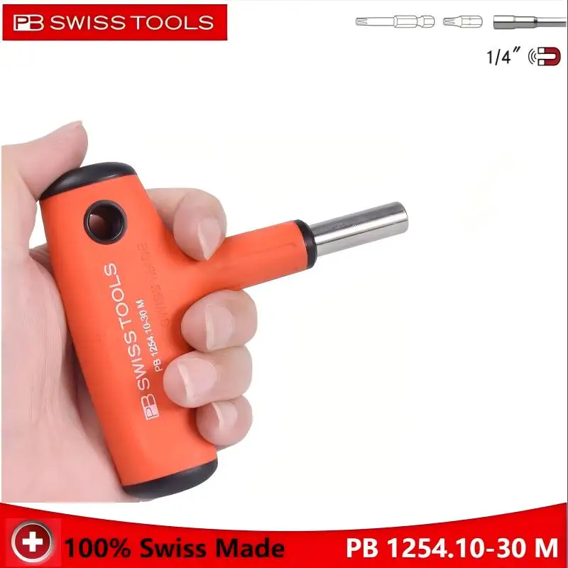 pb-swiss-tools-t-style-screwdriver-handle-short-long-pole-magnetic-for-c63-and-e63-1-4'-precisionbits-no125410-30m-100m