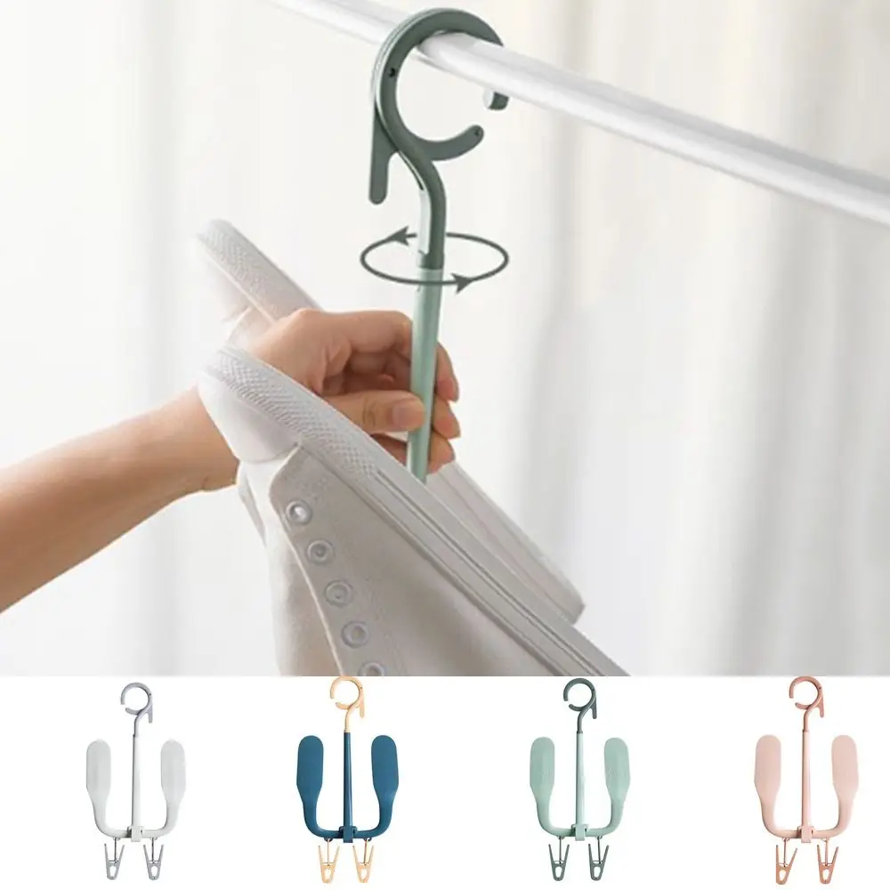 

Multifunctional Plastic Rotating Shoe Drying Rack Windproof Movable Shoes Rack with Double Hook Clothes Hanger Home